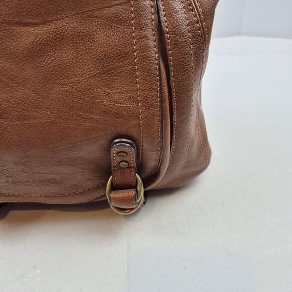 Clarks Brown Faux Leather Shoulder Bag Purse Leopard Lining Multi Pocket Satchel - Picture 4 of 16